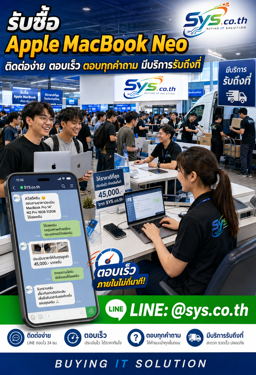 ติดต่อ LINE @sys.co.th เพื่อประเมินราคา Apple MacBook Neo