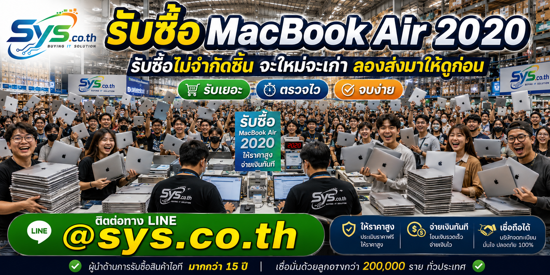 รับซื้อ MacBook Air 2020 ไม่จำกัดจำนวน ทั้ง Intel และ M1 โดย sys.co.th