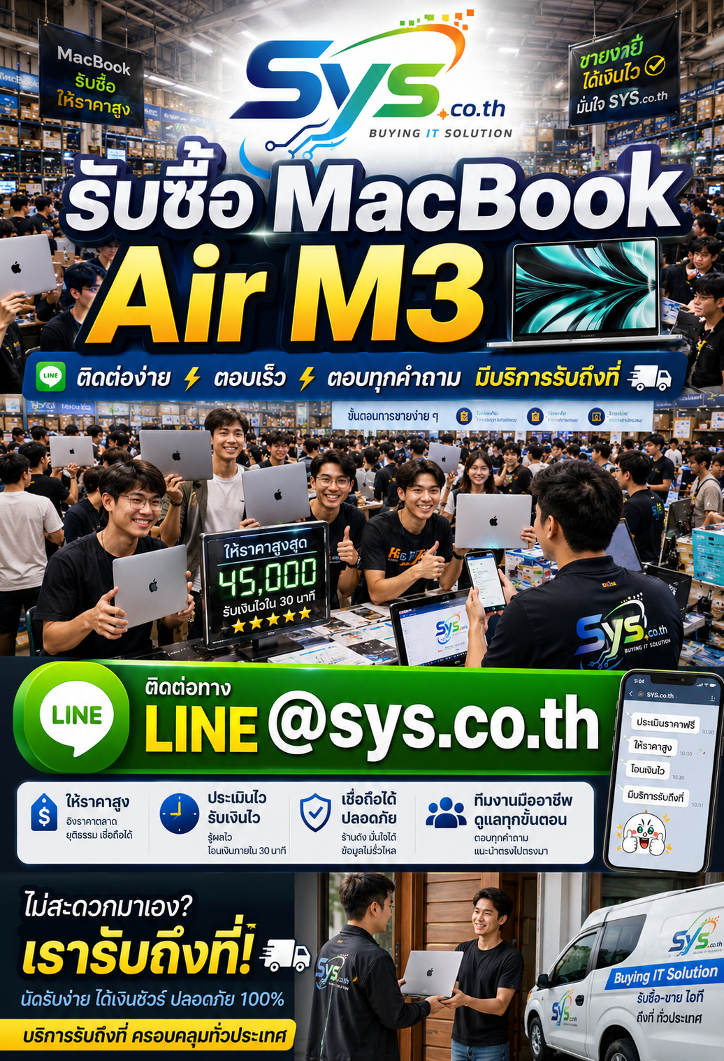ติดต่อ LINE @sys.co.th เพื่อประเมินราคา MacBook Air M3