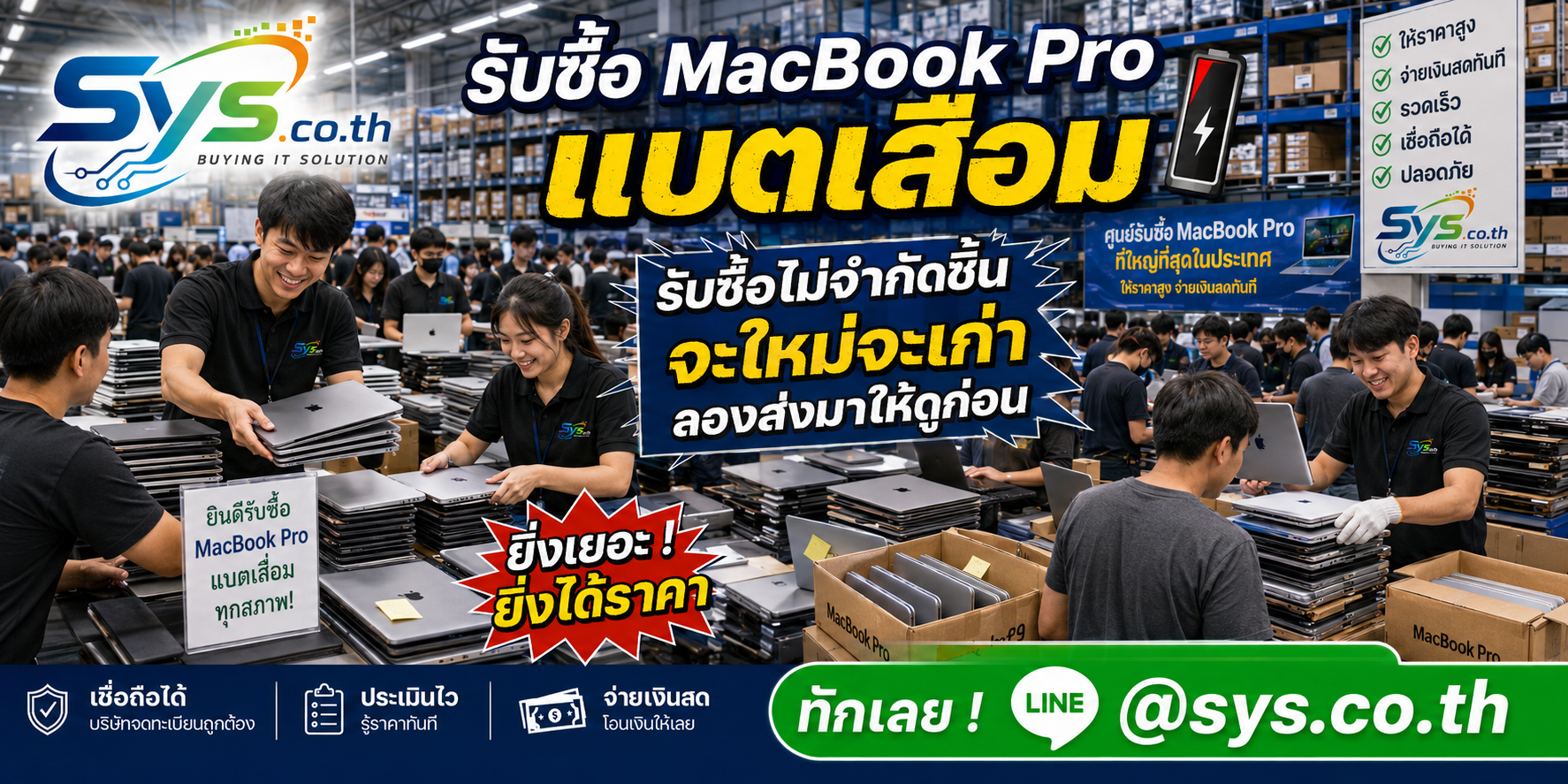 รับซื้อ MacBook Pro แบตเสื่อม ไม่จำกัดจำนวน โดย sys.co.th