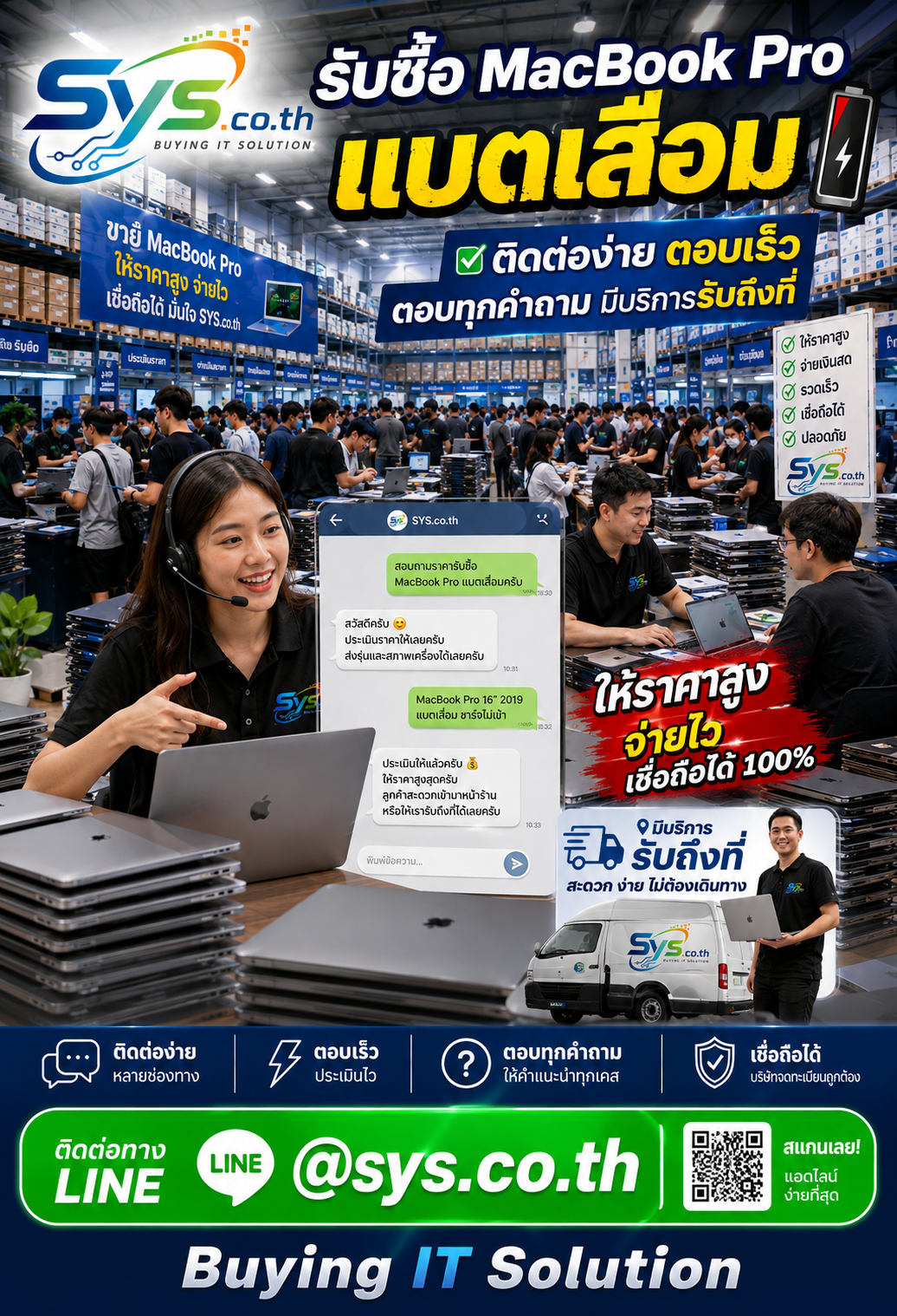 ติดต่อ LINE @sys.co.th เพื่อประเมิน MacBook Pro แบตเสื่อม